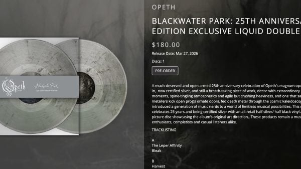 Limited edition liquid-filled vinyl of Opeth’s Blackwater Park, celebrating the 25th anniversary of the landmark album
