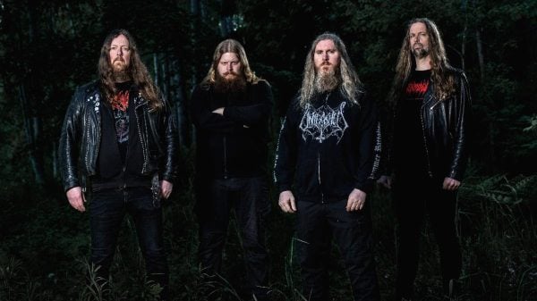 Promotional photo of all four members of Vomitory standing together, taken by Marcus Svensson.